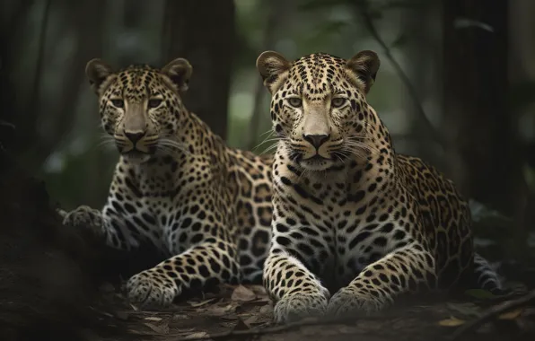 Look, face, nature, pose, leopard, pair, leopards, two leopard