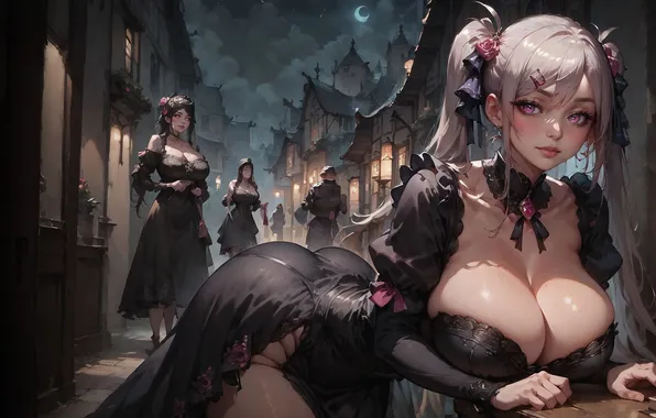 Girl, the city, anime, maids, neuroart, neural network, ai art