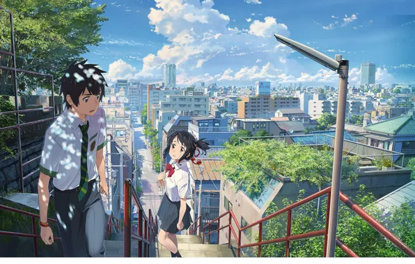 The city, meeting, ladder, Makoto Xingkai, Kimi no VA On