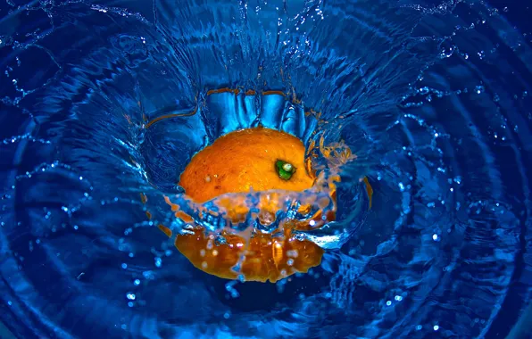 Water, drops, circles, squirt, freshness, orange, blue, creative
