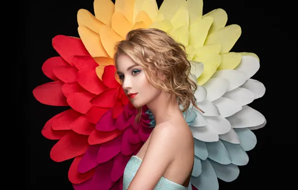 Flowers, pose, model, portrait, makeup, hairstyle, blonde, beauty