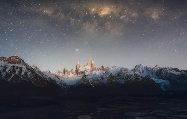 The sky, stars, mountains, The Milky Way, sky, mountains, stars, Milky Way