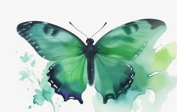 Butterfly, green, dark green, green, butterfly, figure, wings, watercolor