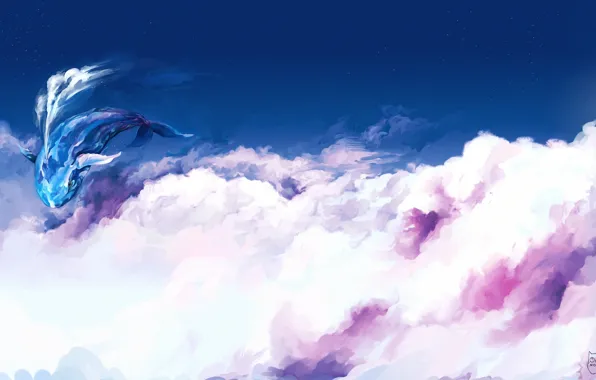 Clouds, flight, fantasy, art, kit, in the sky, ominoux