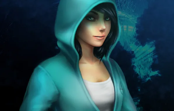 Girl, art, hood, jacket