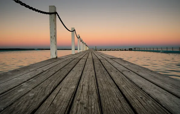 Sea, landscape, sunset, bridge