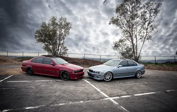 The sky, trees, red, clouds, blue, bmw, BMW, red