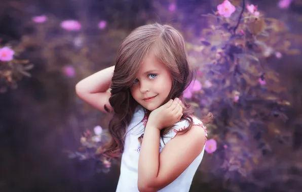 Picture look, flowers, children, pose, beauty, girl, child