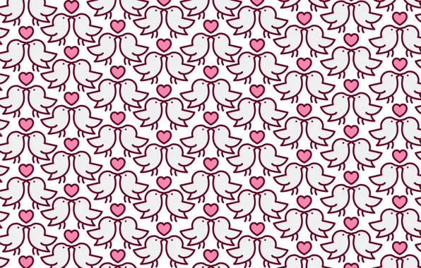 Love, holiday, heart, birds, texture units, blue