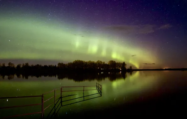 Stars, landscape, reflection, Northern lights