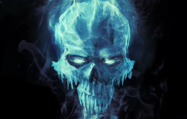 Cold, ice, fiction, skull, icicles, art, black background