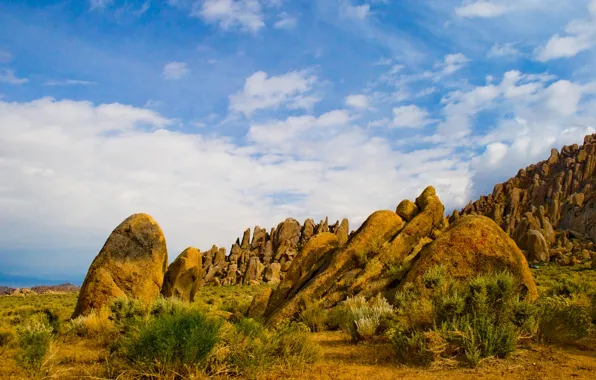 Sea, the sky, clouds, mountains, stones, rocks, the bushes