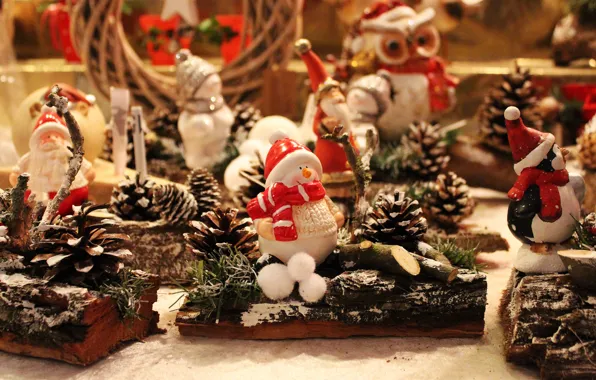 Winter, holiday, owl, toy, toys, Christmas, New year, penguin