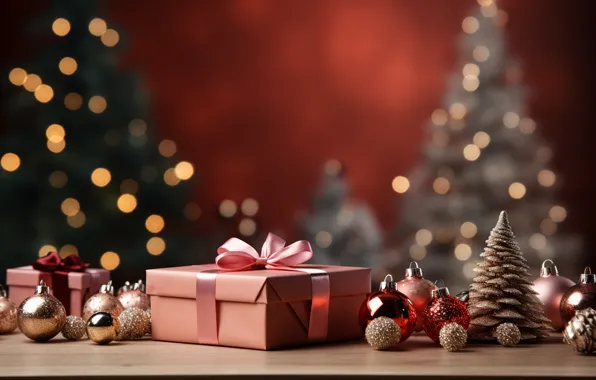 Balls, lights, box, gift, Shine, Christmas, gifts, New year