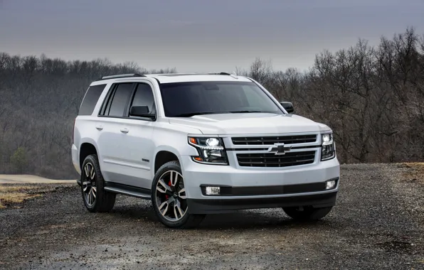 Picture white, trees, Chevrolet, 2018, SUV, Tahoe
