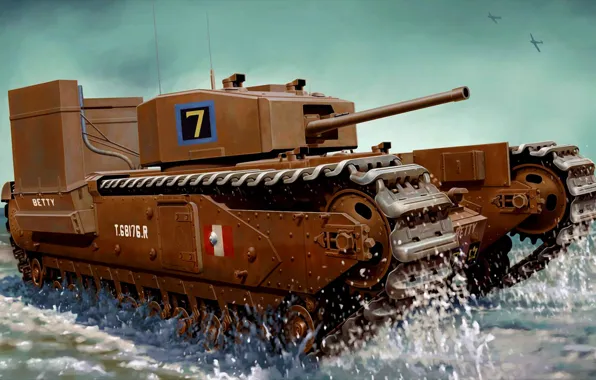 Picture war, tank.painting, Churchill Mk.III “Fitted For Wading”, ww2, art