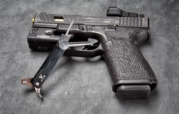 Macro, gun, background, Glock 19, self-loading
