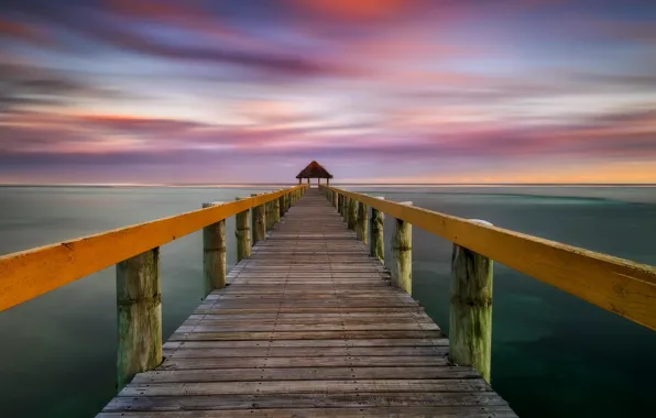 Picture sea, sunset, bridge