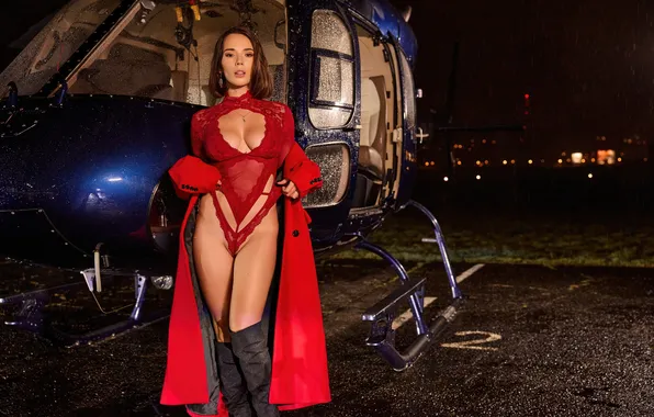 Helicopter, rain, night, red lingerie, Porn Star, Porn Actress, sexy actress, Porn Model