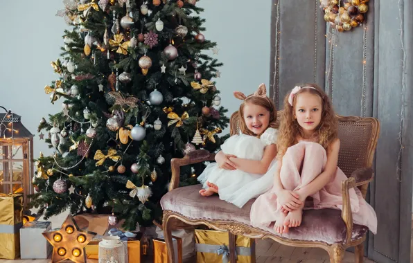 Decoration, joy, children, gift, toy, tree, new year, girl