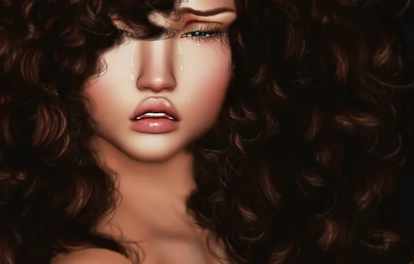 Sadness, girl, face, hair, tears