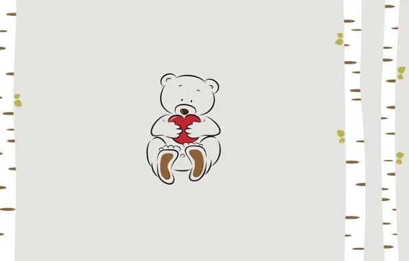 Trees, heart, minimalism, bear, bear, heart, illustration, ted