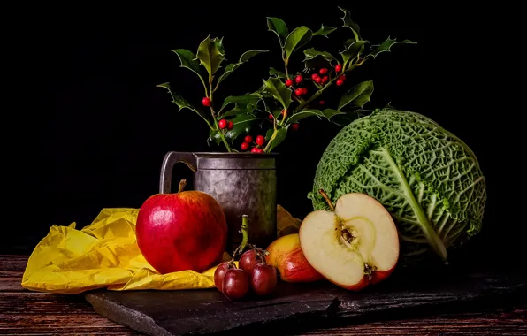 Leaves, branches, paper, berries, apples, Board, fruit, grapes