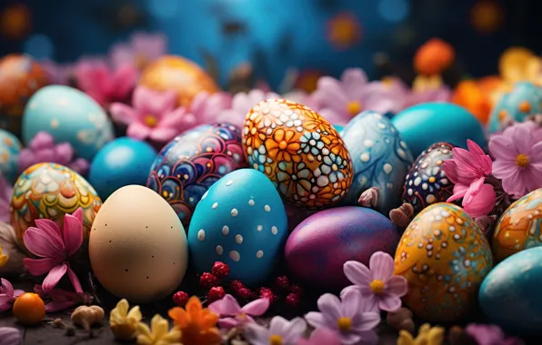 Holiday, eggs, spring, Easter, colorful, painted, eggs, AI art