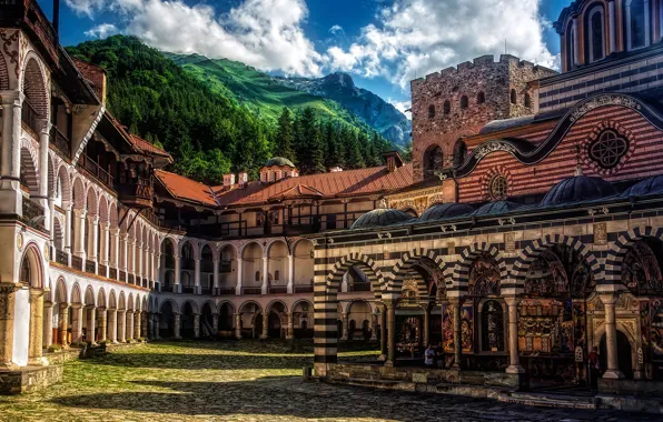 Mountains, architecture, the monastery, Bulgaria, Bulgaria, Rila Mountains, Rila monastery, Rila Monastery