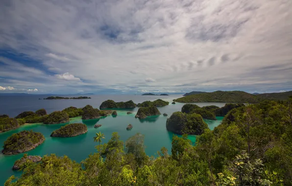 Clouds, rocks, Indonesia, Bay
