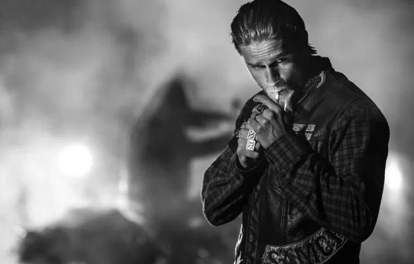 Picture cigarette, actor, black and white, male, the series, Charlie Hunnam, Sons of Anarchy, Jax