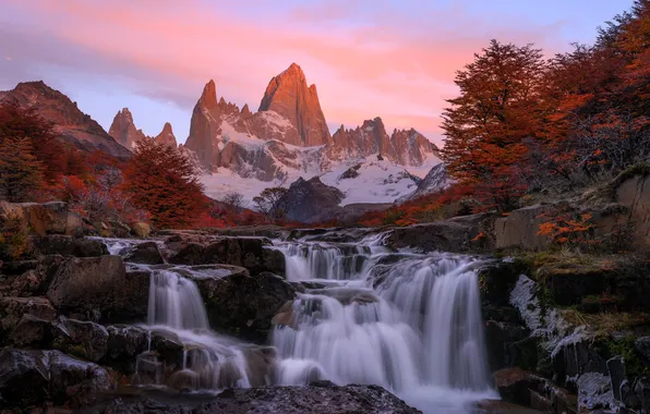 Mountains, waterfall, Andes