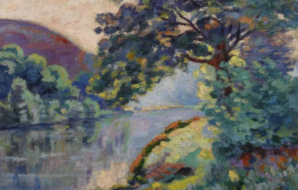 Picture landscape, river, tree, picture, Arman Hyomin, Armand Guillaumin, The Echo Rock