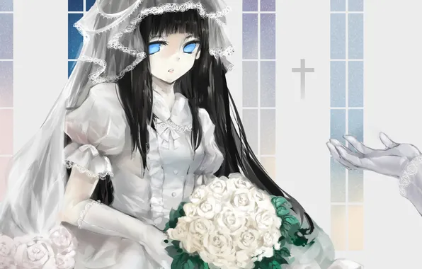 Girl, hand, bouquet, art, the bride, veil, sound horizon, marchen