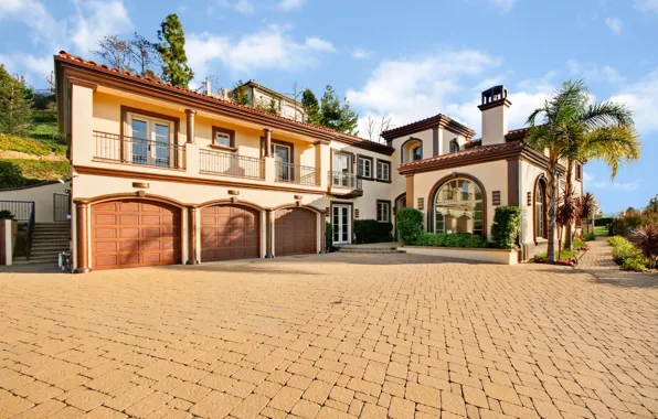 The sky, house, style, palm trees, architecture, mansion, luxury