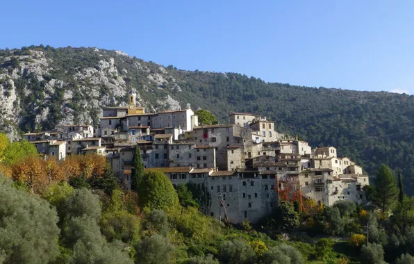 Wallpaper landscape, mountains, France, home, Provence-Alpes-Cote d'azur, Peillon