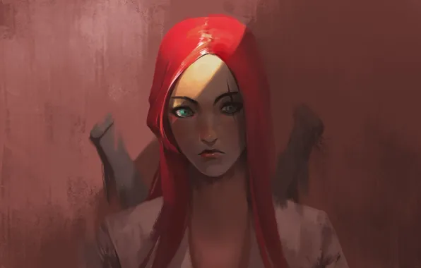 Picture girl, art, red, lol, League of Legends, Katarina, katarina, riot games