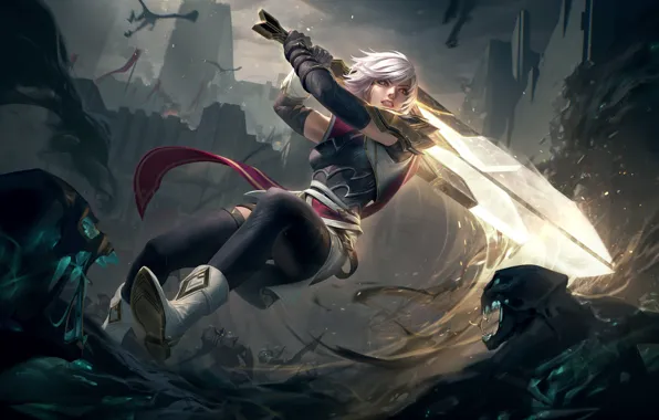 Girl, weapons, fantasy, battle, League of Legends, Riven, Riot Games