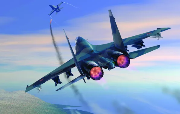 Su-27, F-18, knocks