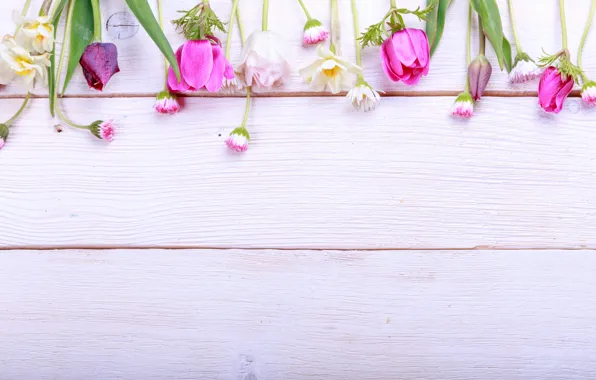 Flowers, bouquet, spring, colorful, buds, wood, pink, flowers