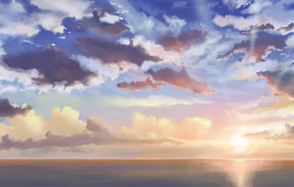 Sea, the sky, clouds, horizon, art, pecoanimenote