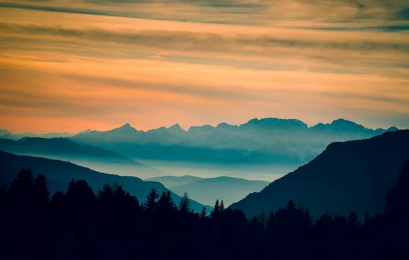 Landscape, sunset, mountains, nature