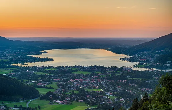 Sunset, nature, lake, home, valley, panorama