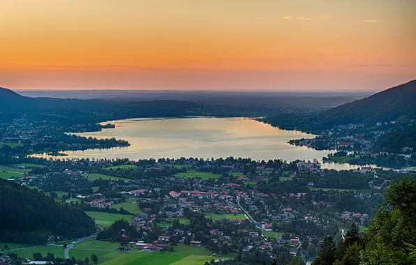 Picture sunset, nature, lake, home, valley, panorama