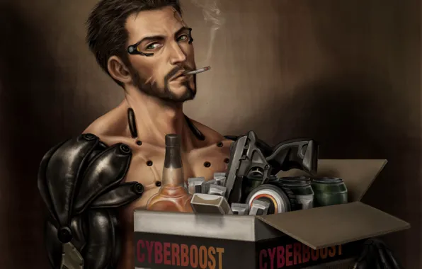 Picture box, cigarette, cyborg, smokes, Deus Ex: Human Revolution, deus ex, Adam Jensen, Deus Ex: Mankind …