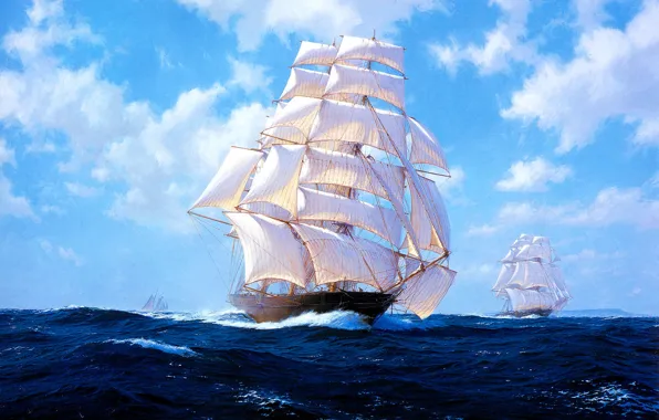 Sea, wave, the sky, clouds, sailboat, picture, J. Steven Dews