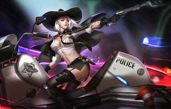 Picture Girl, Police, Bike, Motorcycle, Chase, Blizzard, Art, Game