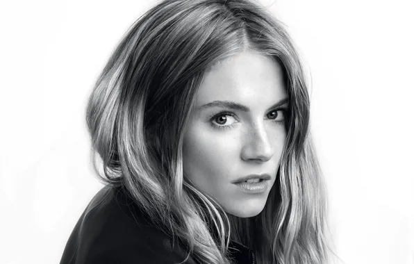 Look, hair, actress, Sienna Miller, model, designer, hair, black and white