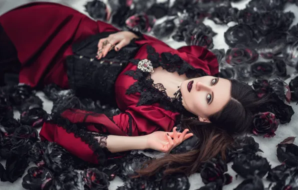Look, girl, flowers, face, pose, style, Gothic, portrait
