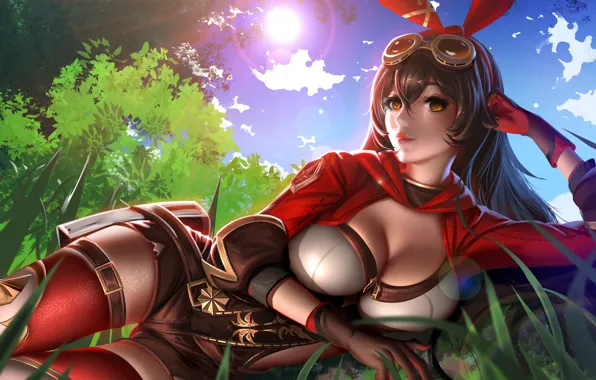 Girl, nature, Amber, Genshin Impact